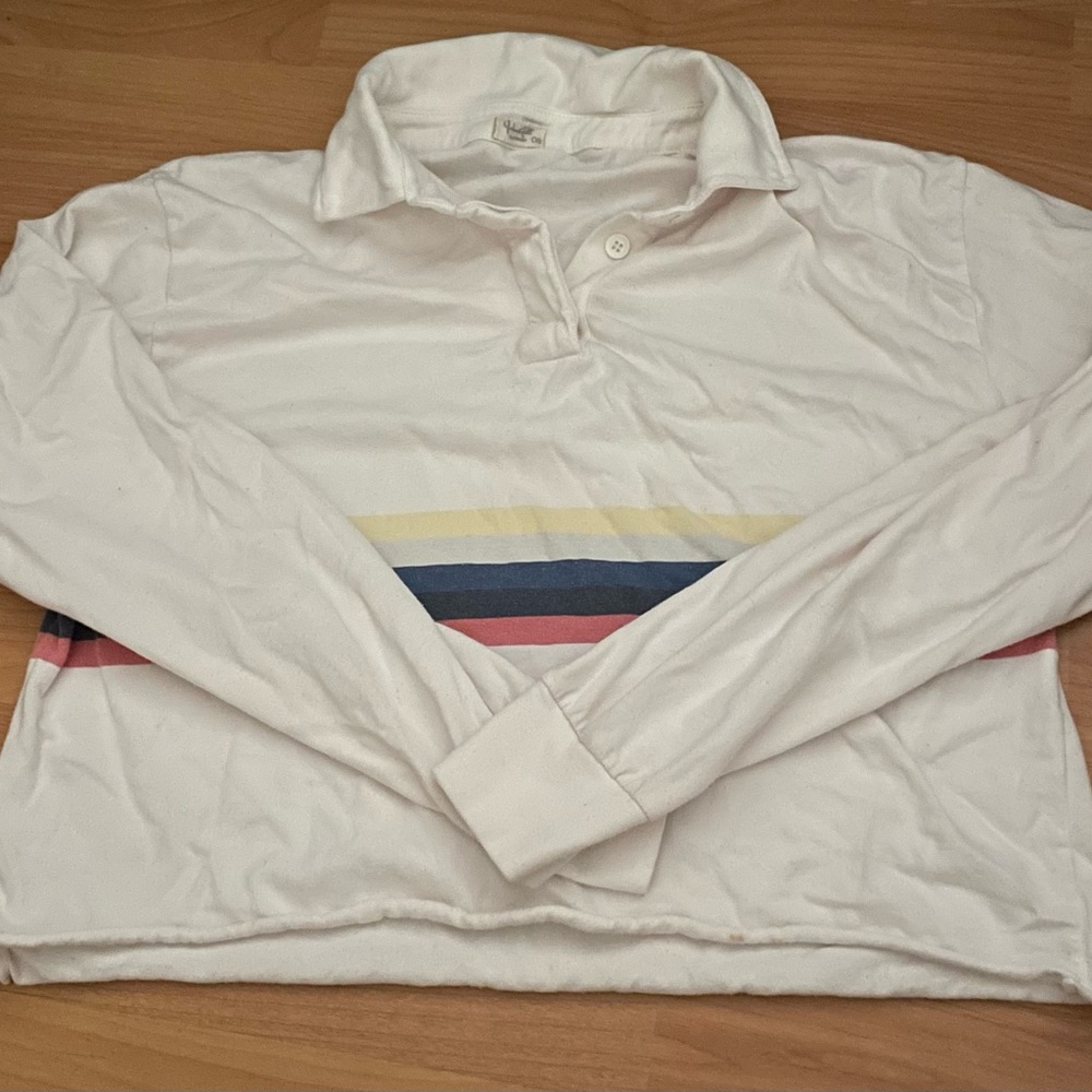 Brandy Melville (John Gait): White Collar Shirt with Stripes (Small)